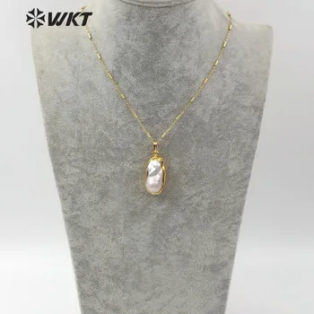 WT-JN063 Naturale de apă Dulce Pearl colier Cu Ornamente de Aur Pandantiv 18 Inch Aur Strat de Link-ul Lanț Femei Vogue Colier