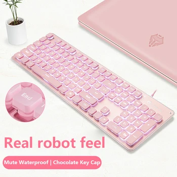 104 taste Cablu RGB Gaming cu iluminare din spate de culoare Roz Tastatură+Mouse USB Roz Drăguț Mut Ciocolata Keycap Potrivit Pentru Laptop PC de Birou Joc