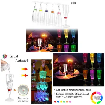 6 Buc LED de Vin de Champagne Flute Pahare de Apă Lichid Activat Intermitent Lumina-up Cupe Fierbinte de Vânzare Drinkware Sticlă