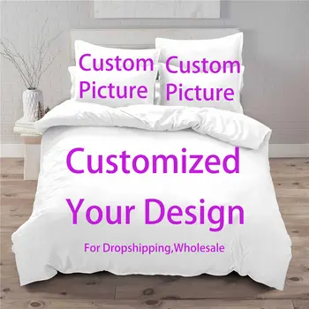 3d Imagini Personalizate Set de lenjerie de Pat Personalizate 2/3pc Tipărite Carpetă Acopere Seturi, cu față de Pernă Twin Plin Regina King Size, Textile Acasă