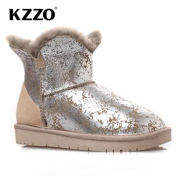 KZZO 2021 Noua Moda piele de Oaie Piele Casual Femei Glezna Cizme de Zăpadă Naturală, Lână Căptușite cu Blană de Iarnă Pantofi de Cald Apartamente rezistent la apa