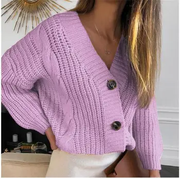 Pulover tricotat pentru femei de toamna de agrement pierde cu mâneci lungi cardigan jacheta de iarna cald de sus