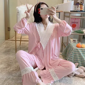 Fdfklak Modal Maternitate Sleepwear Costum M-XXL Plus Dimensiunea Vrac Somn Haine Pentru Femeile Gravide în timpul Sarcinii Pijamale