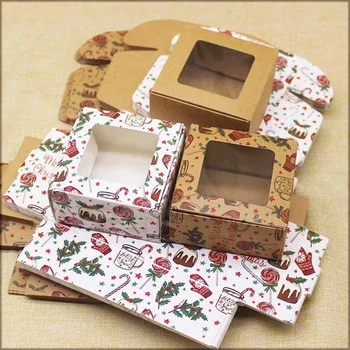Noi Kraft 10buc Cutie de Hârtie de Crăciun Print Box Cutie de Cadou Cu Fereastra Cutie Pachet Decor de Crăciun Pentru Decor Acasă de Anul Nou 2022