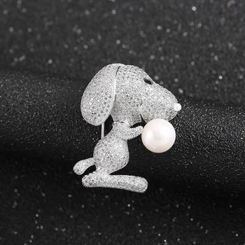 De Lux Cubic Zirconia De Desene Animate Drăguț Câine Broșă Pin Accesoriu Minunat Design Stralucitor Cristal De Culoare Argintie Animal Broșe Pin Rever