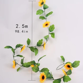 Flori artificiale 2,5 m de Floarea-soarelui Pânză de Mătase Montat pe Perete Grădină, Balcon Decor de Nunta Artificiale Plante Crizantema Rattan
