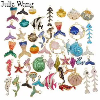 Julie Wang 10BUC Email Organism Marin Farmece Aliaj Aleatoriu Amestecate Sirena de Pește Coajă Colier Brățară Bijuterii Accesorii