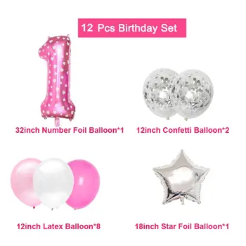 12pcs Roz Număr Balon de Folie de Confetti Baloane din Latex Pentru Petrecerea de Ziua Decoratiuni Copii Fata de Baiat de 1 Un An de Ziua Decor