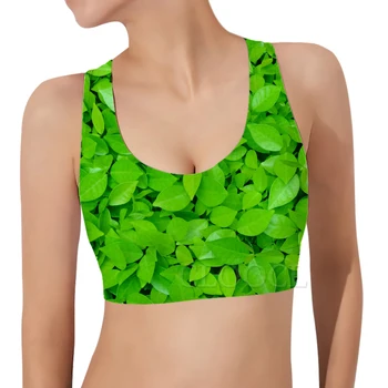 CLOOCL Femei Vesta Sport Verde Plantă cu Frunze, Iarba de Imprimare 3D Sutien de Sport Scurt Tank-Top Yoga Funcționare Femeie de Fitness Sutiene Moda Topuri