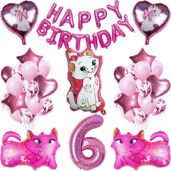 1set Marie Tema Pisica Balon Set Roz Inima Aer Litere Happy Birthday Baloane Folie Jucărie pentru Copii Petrecere Copil de Dus Heliu Globos