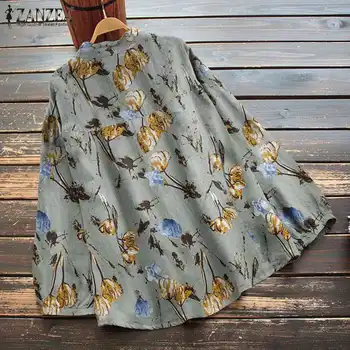 Femei Florale Imprimate Bluza Tunica OL Topuri Toamna Vintage Boem Combinezon ZANZEA Elegant O Gâtului Plin de Puf Camasa cu Maneci Supradimensionate