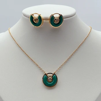 Lanruisha Simplu din oțel inoxidabil colier si cercei de sex feminin set de bijuterii cu ventilator în formă de pietre semi-pretioase bijuterii de moda