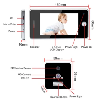 Saful 4.3 Inch LCD Ecran Color 3000mAh Inteligent Ușa Camerei de Mișcare Detecta Înregistrare Video Vizor de Usa Viewer Camera Video-ochi