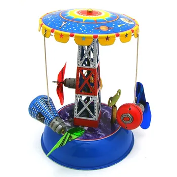 [Funny] Adult Colecție Retro Vânt de până jucării Tablă de Metal parc de distracții capsulă spațială carrousel Clockwork jucărie model vintage jucarie cadou