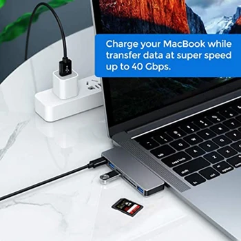 C USB Hub, Putere Extindă+ 6-in-1 USB C Hub Adaptor de 5Gbps Porturi de Date Macbook Pro 2020 13 15 MacBook Air 2018 2019 HCCY