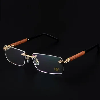 CUBOJUE Brand de Aur Lemn Bărbați Ochelari fără ramă de Metal Ochelari Cadru de sex masculin ochelari de vedere baza de Prescriptie medicala pentru Miopie/dioptrii lentile Optice