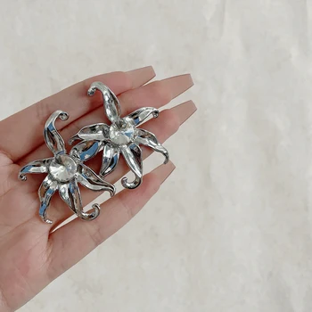AENSOA en-Gros Vintage din Metal de Culoare Argintie Floare Mare Stud Cercei pentru Femeile 2022 Noua Moda Florale Declarație Cercel Bijuterii