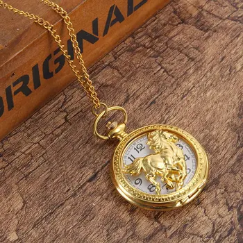 Vintage Ceas de Buzunar Quartz Rece Lanț de Aur Gol Cal Acoperi Ceasuri LL@17