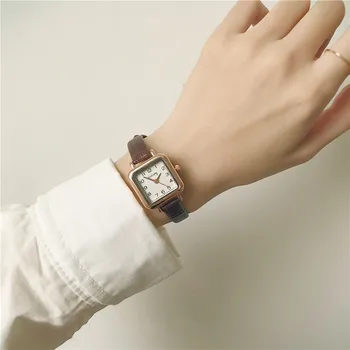 Retro Pătrat de Moda pentru Femei Ceasuri Vintage din Piele Doamnelor Cuarț Ceasuri de mana Număr de Simplu Feminin Ceas Zegarek Damski W9883