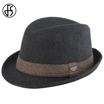 FS Vintage Negru de Lână Simțit Margine Largă Pălării Fedora Pentru Barbati cu Dungi Gangster Trilby Hat Toamna Iarna Panama Jazz Capac Chapeau Homme