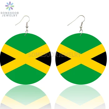 SOMESOOR Dublu Fețe Imprimare Negru Țară Jamaica Flag Lemn Picătură Cercei Poze Lemn African de Bijuterii Pentru Femei Gfits