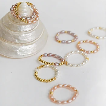 Vintage Pearl Inel Inox Placat cu Aur Nu se Estompeze Minimalist Deget inel Handmade Bijuterii de zi cu Zi Danity Degetul Accesorii