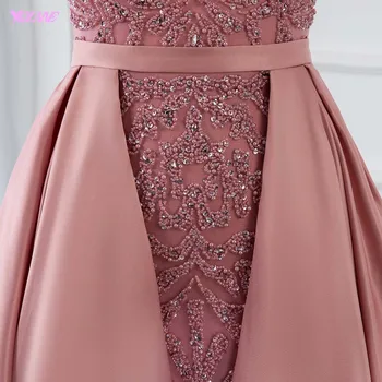 YQLNNE Couture Cristale Roz cu Maneci Lungi Rochii de Seara Formale Rochie de Seara Sirenă Rochie din Satin