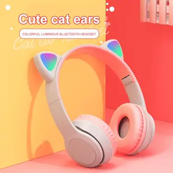 Noul LED de Pisică Ureche Căști compatibil Bluetooth 5.0 Bass Anulare a Zgomotului Adulți Copii Fata de Suport setul cu Cască Microfon Pliabil