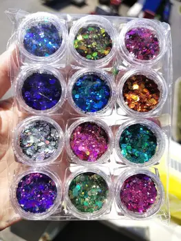 12 12 Culori Cutie Cameleon Indesata Glitter Mix 2020 NOU Indesata Mix - culoare Irizată schimbarea sclipici pentru pahare, Nail Art,H6