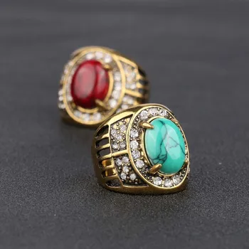 De Lux De Aur Mare Nunta Inel Barbati Indian Bijuterii Vintage Rosu Verde Piatra De Cristal Inele Pentru Femei Accesorii