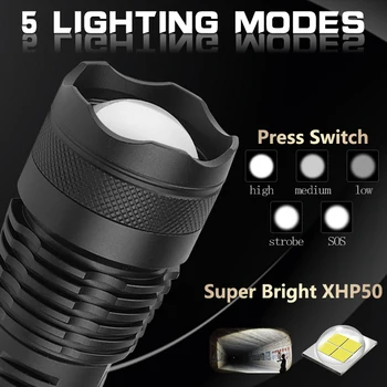 USB Reîncărcabilă LED-Flash de Lumina Super-Luminos Lampă 5 Moduri de Zoom rezistente la Șoc Lanterna Built-in 26650 sau o Baterie 18650