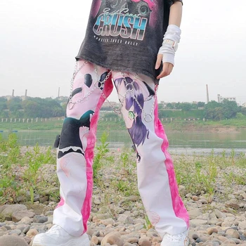 Noi Hip Hop Streetwear Adolescenti Anime Fata Grafic De Imprimare De Moda Japoneză Largi Picior Pantaloni Talie Inalta Femei Bottoms Pantaloni 2021 Toamna