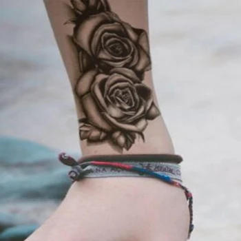 1buc-Negru Tatuaj Temporar Black Double Rose Fals Body Art Autocolante Impermeabil Doamnelor Bărbați Tatuaje pentru Picioare Arme Cadou