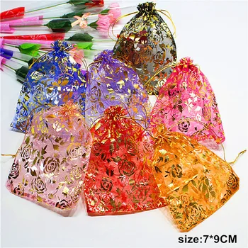 25pcs Organza Pungi de Cadouri de Crăciun de Decorare Nunta Sac Organza 7X9cm Aur Rose Candy Bag Bijuterii Sac de Ambalare Pungi