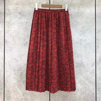 Pistă de moda matase 2 bucati set 2021 primavara-vara roșu elegant tricou + lung talie elastic fusta Buzele de imprimare de birou seturi