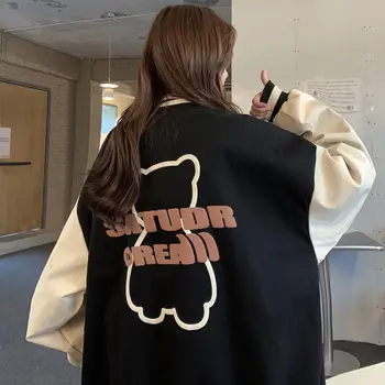 Urs Drăguț Tricou Femei Harajuku Streetwear Amuzant Hoodies Femei Mozaic Adolescenti Pulover Supradimensionat Topuri De Epocă Sacou